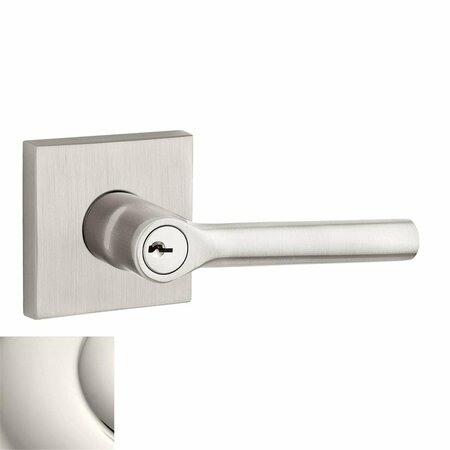 BALDWIN Tube Lever Non Handed Keyed Entry with Contemporary Square Rose, Polished Nickel EN.TUB.R.CSR.141